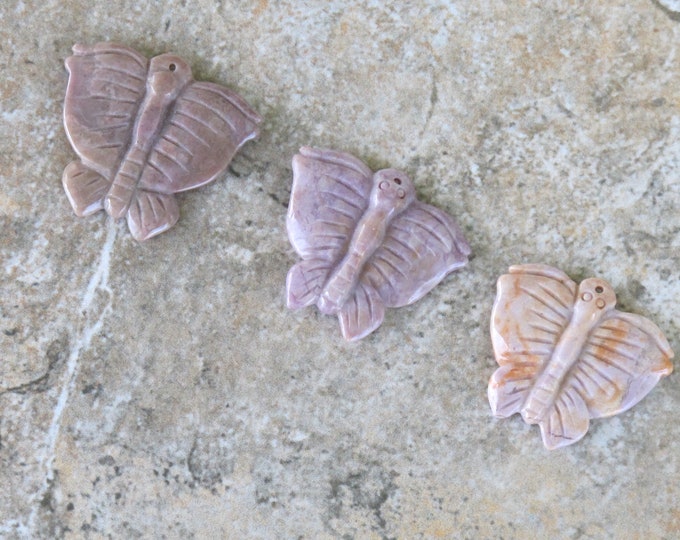 Purple Jade Pendant -Butterfly - Lavender gemstone - Natural Carved Jadeite Stone - Undyed Untreated - Item 795