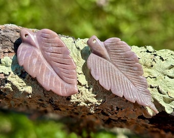 Lot of 2 Purple Jade Leaf Beads – Turkish Lavender Jadeite Natural Stone - Item 511b