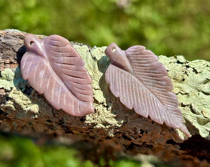 Lot of 2 Purple Jade Leaf Beads – Turkish Lavender Jadeite Natural Stone - Item 511b