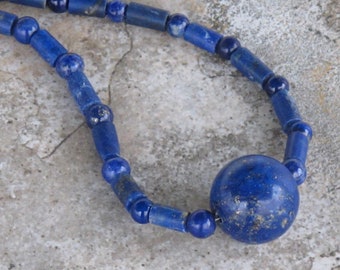 SALE Natural Lapis lazuli and Sterling silver Beaded Necklace - Blue Natural Gemstone Necklace - OOAK - Item 015