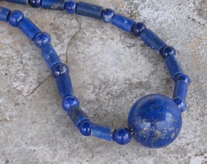 SALE Natural Lapis lazuli and Sterling silver Beaded Necklace - Blue Natural Gemstone Necklace - OOAK - Item 015