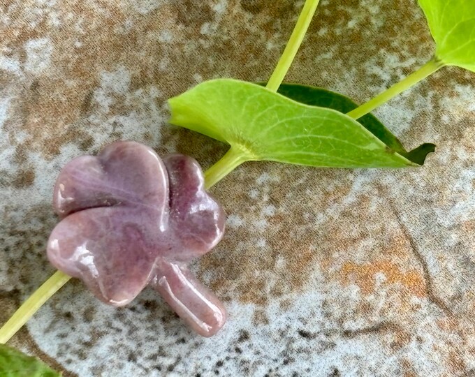 Shamrock Turkish Purple Jade Charm - Hand Carved Tiny - Lucky Irish Clover - Natural Stone  - Good Luck - Item 536b