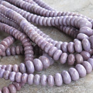 Graduated Medium Rondelle Purple Jade Beads - Natural Stone Beads - Undyed - Lavender - Item 230B
