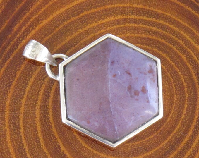 Purple Jade Pendant - Turkish Lavender Jadeite Pendant - Hexagon 6 sides - Natural Stone - Purple Gemstone and Sterling Silver - Item 785