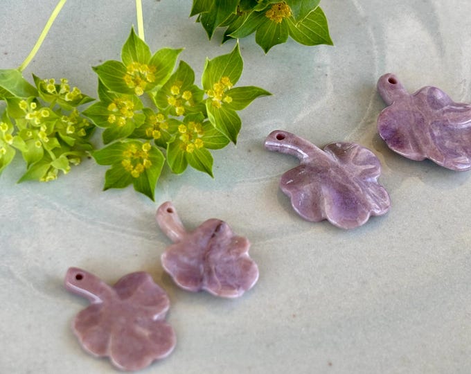 Shamrock Turkish Purple Jade Pendant - Lot of 4 Shamrock Pendants - Irish Clover - Natural Stone  - Undyed - Item 537