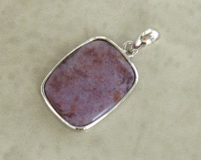 Purple Jade Pendant - Lavender Jadeite Pendant - Simple Rectangle Cushion - Natural Stone Sterling Silver - Item 359