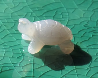 Lot of 4 Carved Turtle Chalcedony Beads for Pendant or Charm - Natural Stone  - Tiny Turtle Carving - Item 317