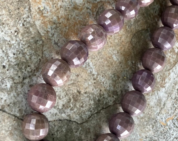 SALE Large Round Facetted Purple Jade Beads - Lavender-Taupe Natural Stone Beads - 10 mm Round - Turkish Jade - Item 502