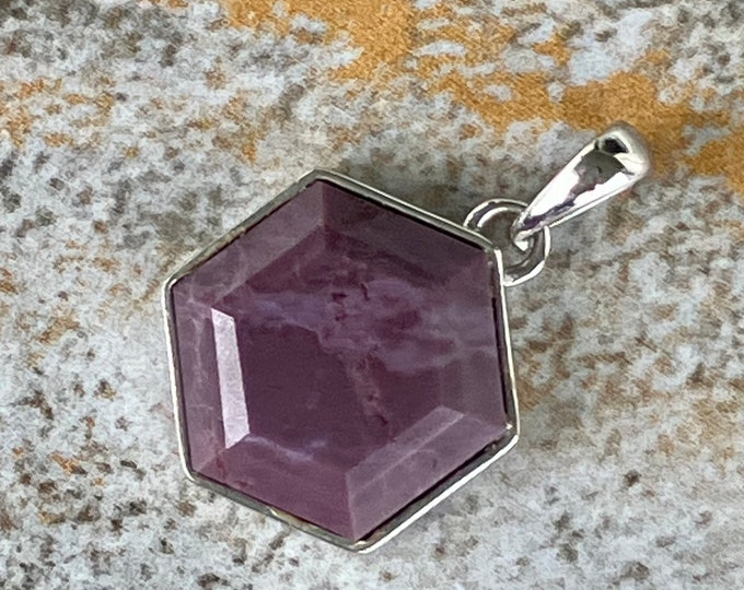 Faceted Purple Jade Pendant - Turkish Lavender Jadeite - Hexagon 6 sides - Natural Stone - Purple Gemstone and Sterling Silver - Item 794