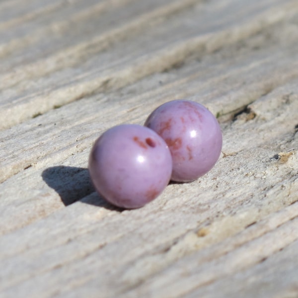 Half drilled earring beads -2 - Medium 8 mm Round Turkish Purple Jade Beads - Natural Stone Beads - AKA Lavender Jadeite - Item 468