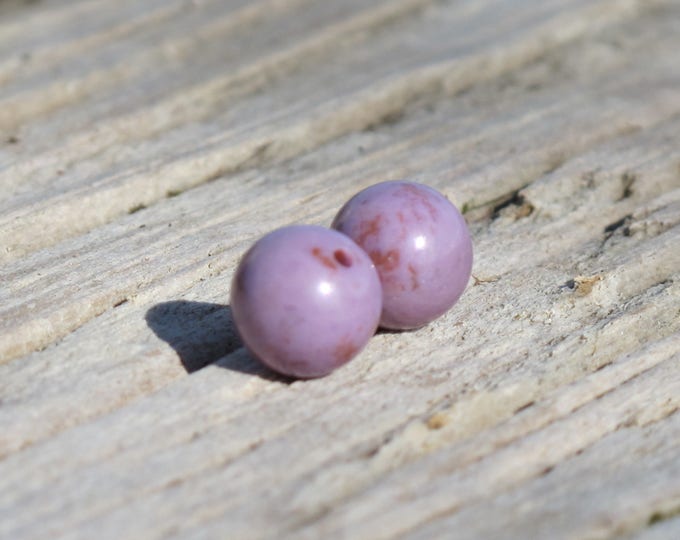 Half drilled earring beads -2 - Medium 8 mm Round Turkish Purple Jade Beads - Natural Stone Beads - AKA Lavender Jadeite - Item 468