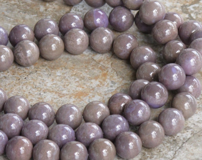 Large Round Purple Jade Beads - Lavender-Taupe Natural Stone Beads - 10 mm Round - Turkish Jade - Item 201d