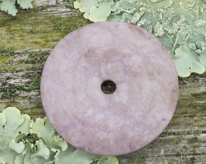 Large 40 mm Donut Pendant - Purple Jade Pi Pendant - Natural Stone Bi Disc - Undyed Lavender Jadeite - Item 252
