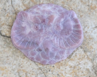 Genuine Purple Jade Cabochon - Owl - Carved Gemstone - Natural Stone - Undyed - AKA Turkish Lavender Jadeite - Item 806B