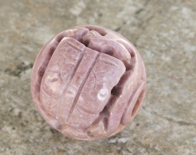 Large Carved Hollow Round Lavender Jade Bead - Natural Stone Focal Bead - Butterfly - Taupe Purple gemstone bead - Item 745