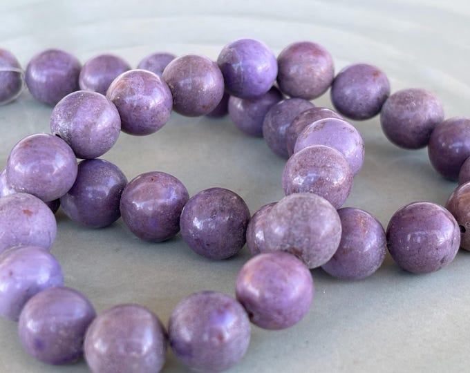 Large Round Purple Jade Beads - Lavender-Taupe Natural Stone Beads - 10 mm Round - Turkish Jade - Item 201m