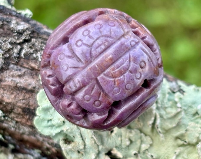 CLEARANCE Extra Large Carved Round Turkish Purple Jade Bead - Natural Stone Carved Focal Bead - Butterfly - Lavender Round - Item 900J