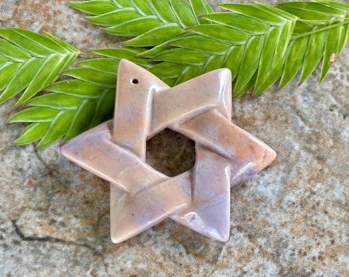Star of David Turkish Jade Pendant - Hand Carved - Lavender Natural Stone  - Undyed - Item 510