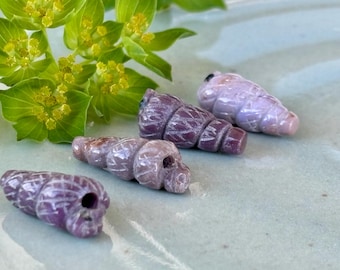 Small Coiled Snake Beads - Turkish Purple Jade Bead - Natural Stone  - Lavender Jadeite - Item 540b