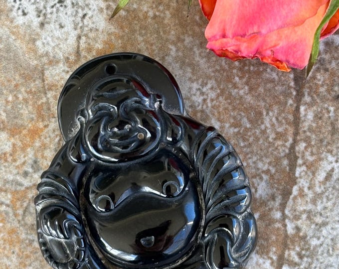 Black Nephrite Jade Pendant - Buddha - - Natural Black Gemstone  - Undyed Untreated - Item 542