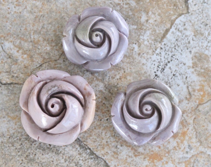 Large Rose Flower Turkish Jade - Loose Gemstone - Natural Carved Lavender Jadeite Gemstone - Floral - Item 668b