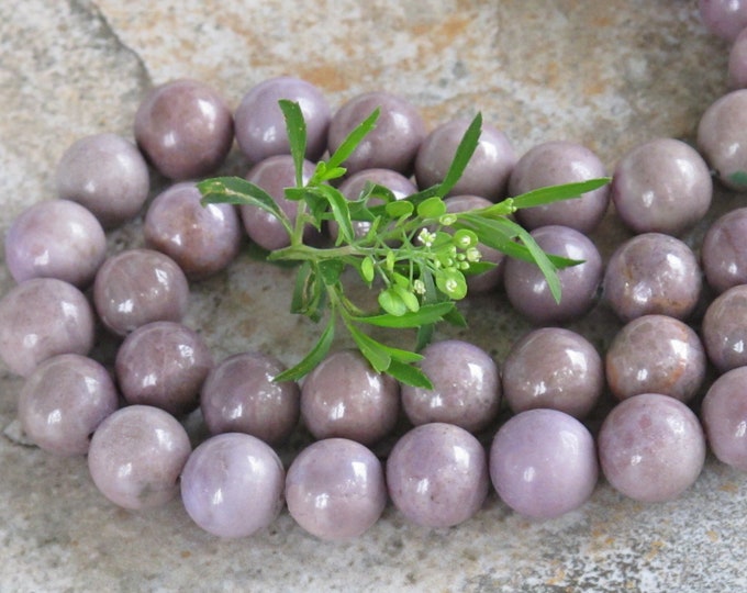 Large Round Purple Jade Beads - Lavender-Taupe Natural Stone Beads - 10 mm Round - Turkish Jade - Item 201g
