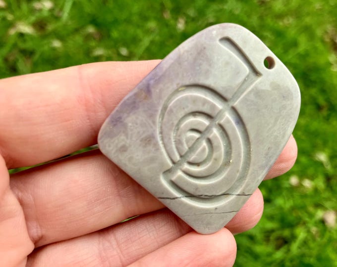 Healing Purple Jade Pendant - Reiki Power Symbol - Cho Ku Rei - Natural Spiritual Stone  - AKA Turkish Lavender Jadeite - Item 897B