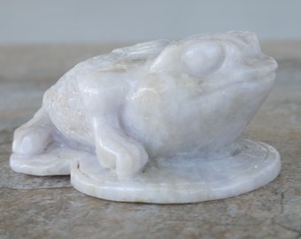 Carved Burmese Jadeite Jade Money Frog - Antique Carving - Natural Stone - Undyed Natural Jade - Lavender Glow - Item 011