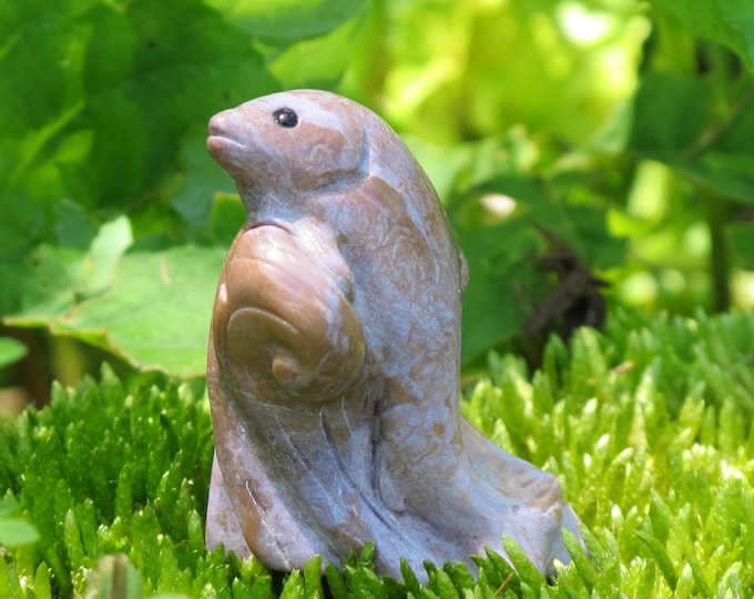 Turkish Purple Jade Stone Carving - Hand carved - Lavender Jadeite - Fish Ocean Sea - Item 003
