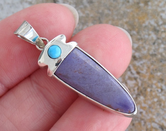 Purple Jade Arrowhead Point Pendant - Lavender Jade and Turquoise Pendant - Natural Stone Sterling Silver Native - Item 501