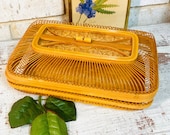Small Vintage Cane and Rattan Lidded Basket Delicate Cane Ornamental Basket Natural Decor Boho Style Eclectic Decor