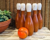 Vintage Wooden Skittles and Ball Retro Party Games Bowling Bowling Pins x 6