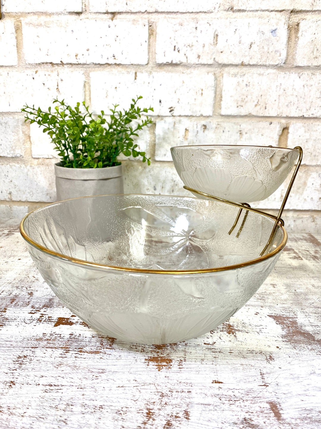 Vintage Chip and Dip Bowls With Stand Tabletops Unlimited Crystal