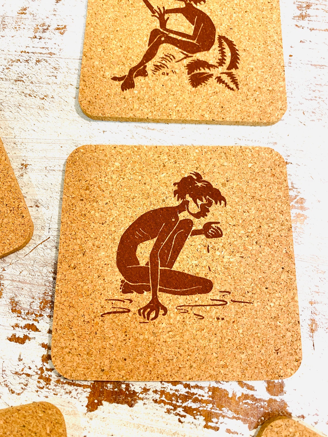 Vintage Indigenous Cork Drink Coasters Aboriginal Design Etsy Australia