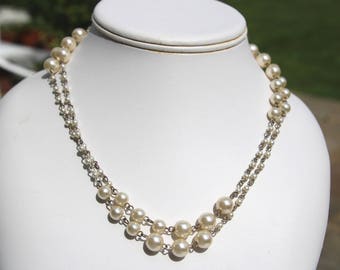 Vintage long pearl chain linked necklace
