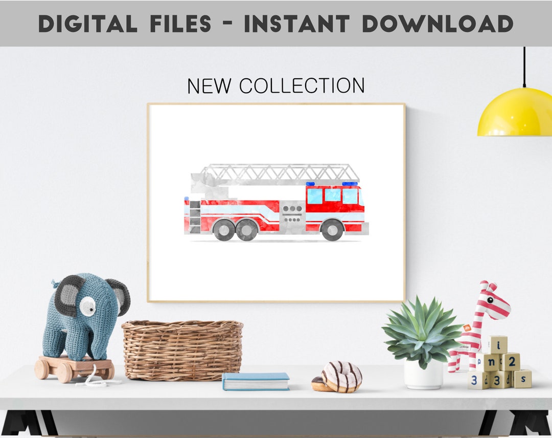 Fire Truck Print, Fire Engine Decor, Boy Room Art, Toddler Boy Print