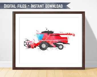 Farm Vehicle Print, Combine Print, Harvester Print, Toddler Boy Art, Transportation Nursery, Farm Nursery Print, Farming Print