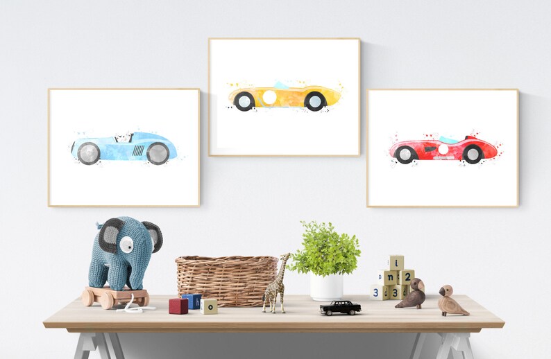 Race Car Prints Bundle Watercolor Cars Race Car Themed Bedroom Decor Nursery Boy Car Print Set Of 3 Racing Cars Printable Boy Room Art