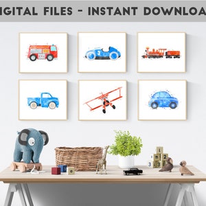 Transportation Nursery Theme, Little Boy Room Art, Set of 6 Prints, Pickup Truck, Train Nursery, Airplane Nursery Art, Car Print For Boy