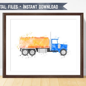 Truck wall art, tanker truck print, fuel truck boys room decor, toddler wall art, toddler truck decor, nursery truck decor, watercolor truck