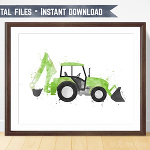 Digger Wall Art, Backhoe Loader, Excavator Print, Construction Tractor, Construction Nursery, Construction Print, Big Boy Decor