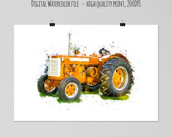 Tractor Print, Watercolor Painting, Digital Download, Farm Wall Art, Boys Room Decor