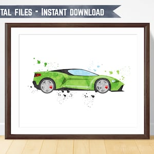 Watercolor Super Car Wall Art, Racing Car Poster, Kids Playroom Decor, Toddler Room Wall, Big Boy Room Print, Cars Nursery Print