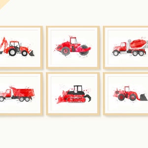 Construction Trucks, Digger Print, Bulldozer Wall Art, Boys Room Decor