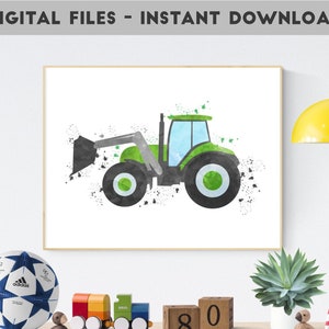 Watercolor Tractor, Tractor Nursery Art, Tractor Room Decor, Farm Nursery Theme, Toddler Tractor, Tractor Print, Big Boy Print, Loader Print