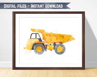 Watercolor Dump Truck print, Dump Truck Printable, Dump Truck Wall Art, Construction Truck Print, Construction Theme, Dump Truck Nursery