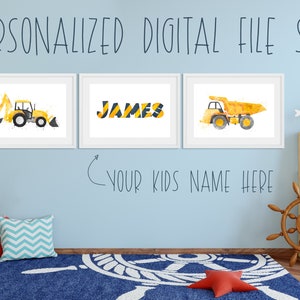Custom Print, Personalized Construction, Machinery Decoration, Boy Name Poster, Nursery Room Art, Watercolor vehicle