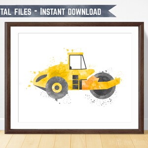 Construction Vehicle Road Roller Print Boy Bedroom Decor Kids Playroom Wall Art Nursery Decor Toddler Room Poster Watercolor Printable