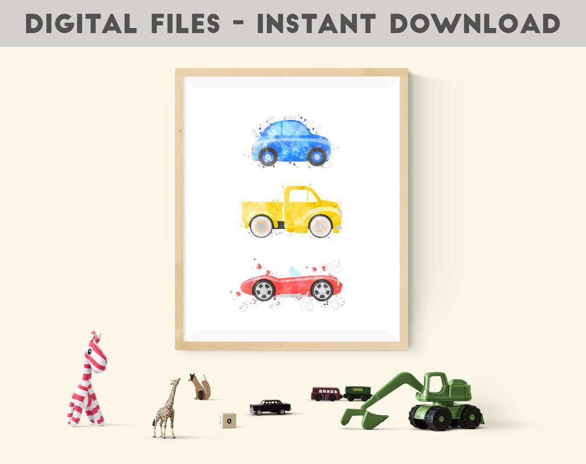 Nursery Cars Wall Art Kids Car Print Toddler Room Wall Etsy