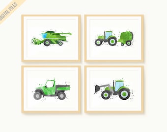 Farm Nursery Wall Art, Tractor Prints Set, Boy Wall Art Set, Farm Tractor Art, Utility Vehicle, Big Boy Room Print, Toddler Boys Room